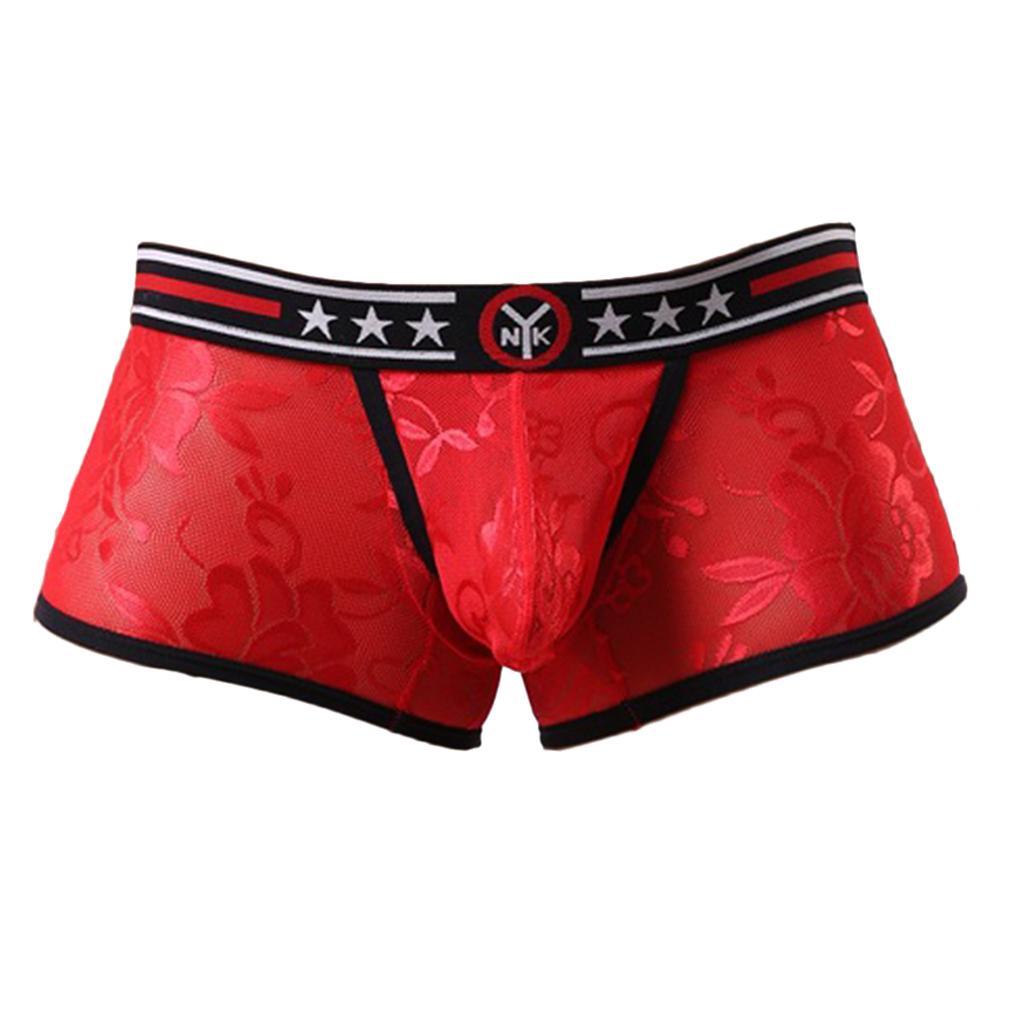 2 Pieces Men's Boxers Sheer Shorts Lace Clubwear Trunks Pouch Underwear XL
