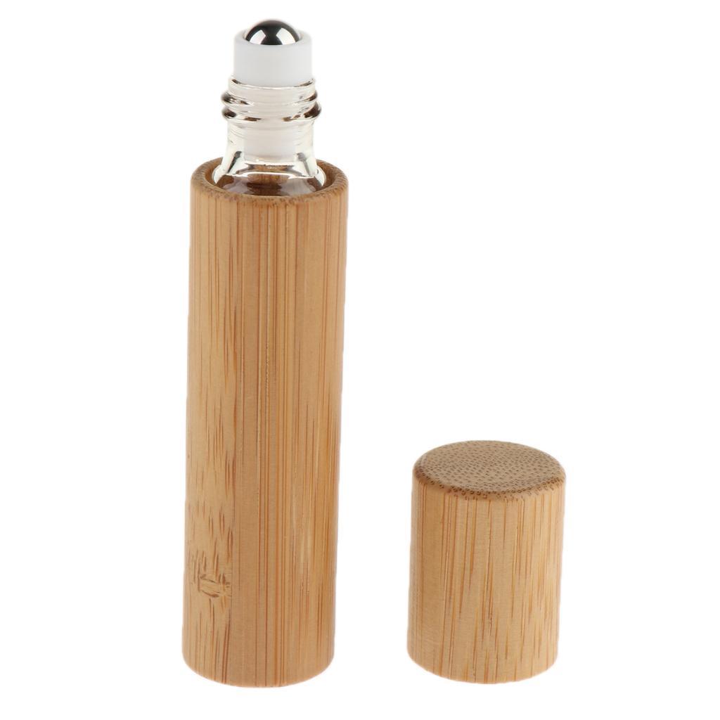 2 Pieces Bamboo Refillable Empty Essential Oil Perfume Scent Steel Roller Ball