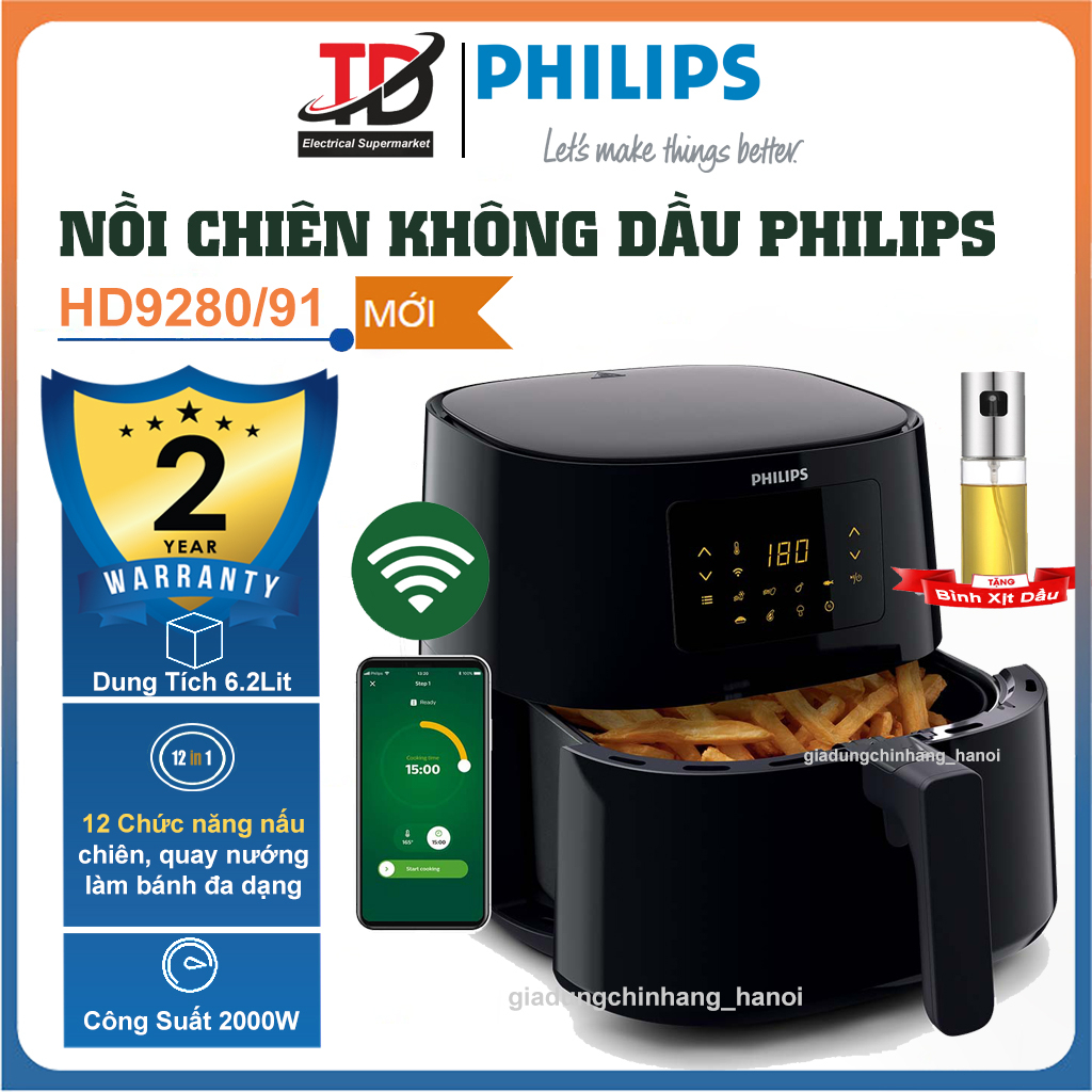 Nồi Chiên Không Dầu Điện Tử Philips HD9280/91 - 6.2Lit/2000W - Hàng Chính Hãng