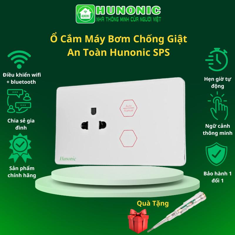 Ổ Cắm Chống Giật Hunonic SPS Bật tắt Máy Bơm, quản lý, mô phỏng lượng nước trên điện thoại