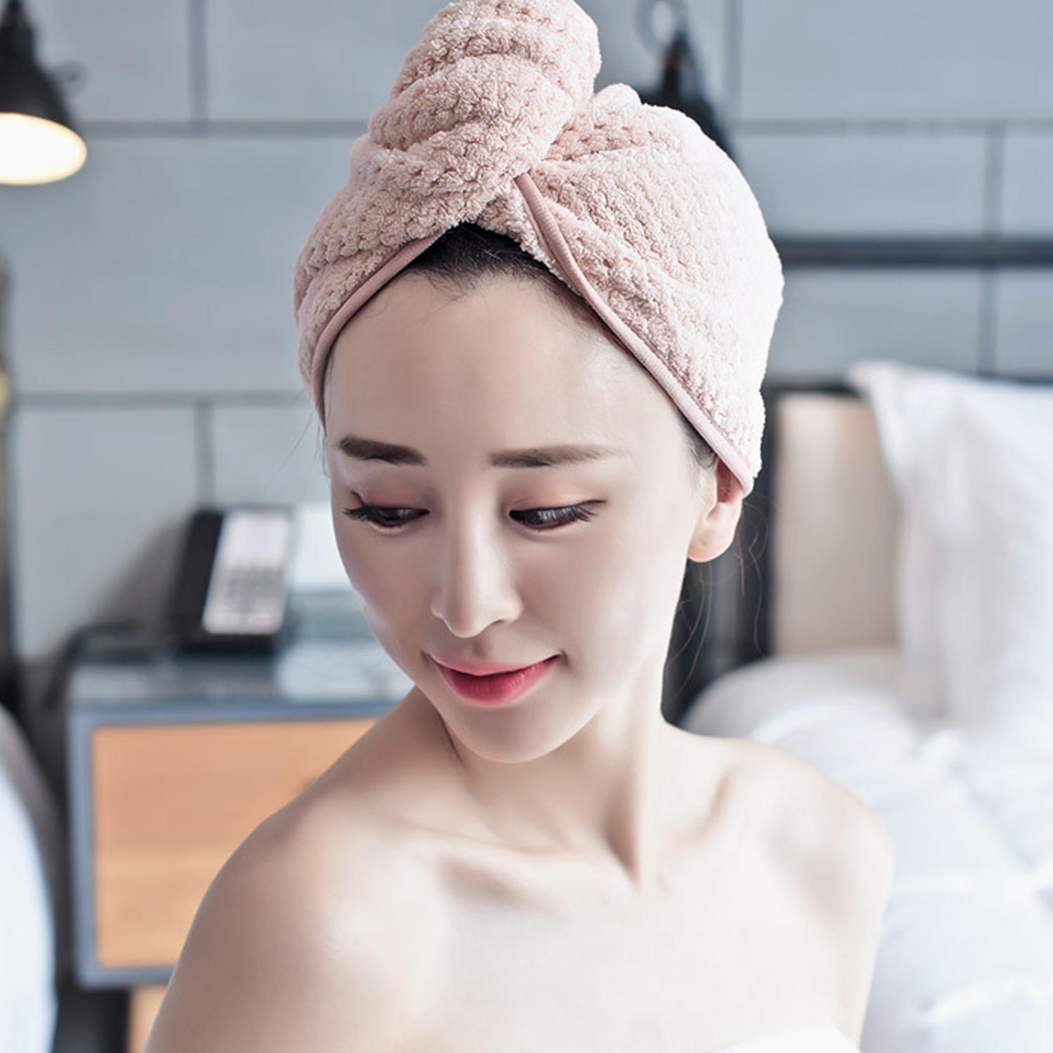 Khăn ủ tóc quấn đầu lông cừu nhanh khô siêu thấm nước cao cấp có nút
