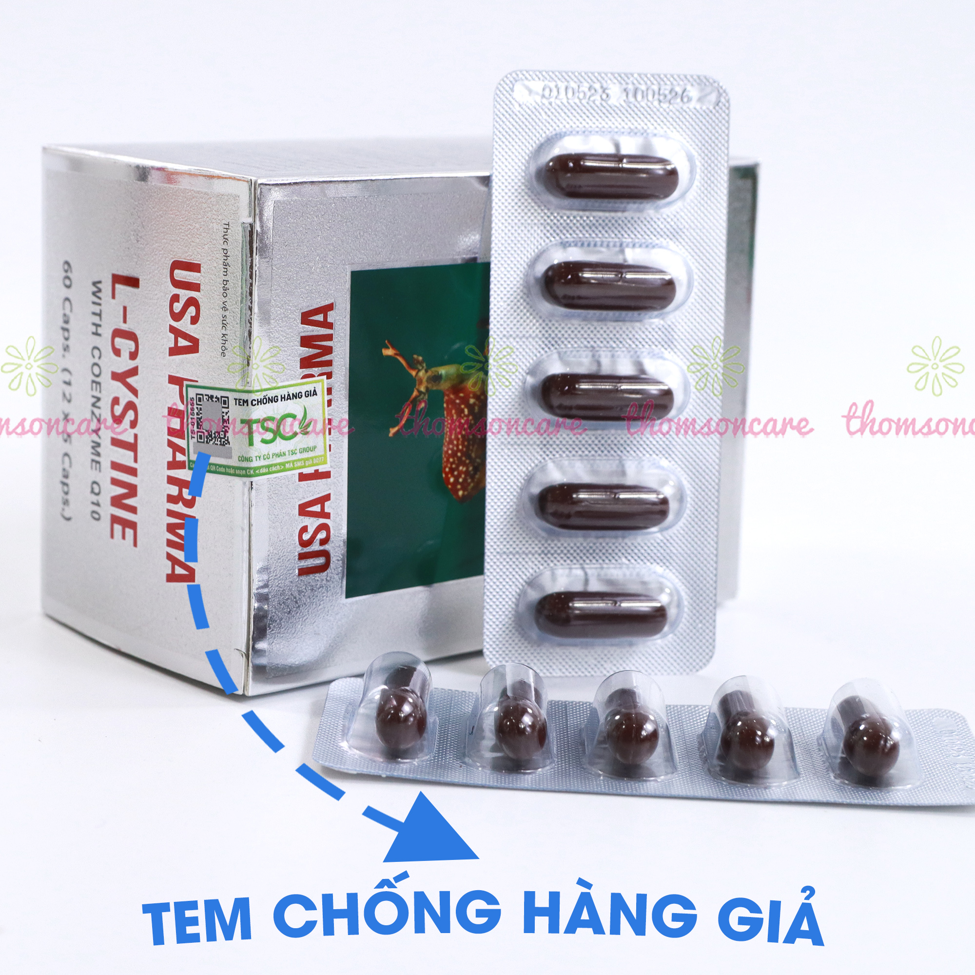 Combo giúp da trắng sáng, bổ sung nội tiết tố Lcystine 60v, Vitamin E đỏ vỉ Sanofia 30v, DHC Vitamin C 60v Thomsoncare