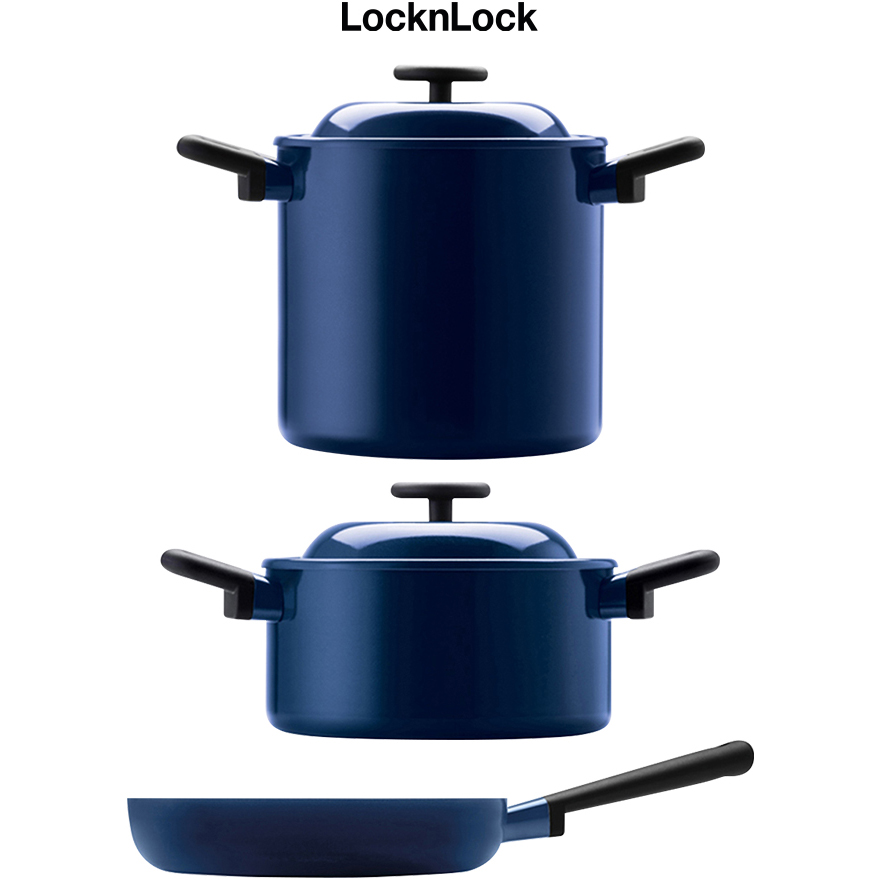 Bộ Nồi Chảo Decore LocknLock 3 món - Màu Xanh Navy (LDE1283IH - LDE1202IH - LDE1204IH)