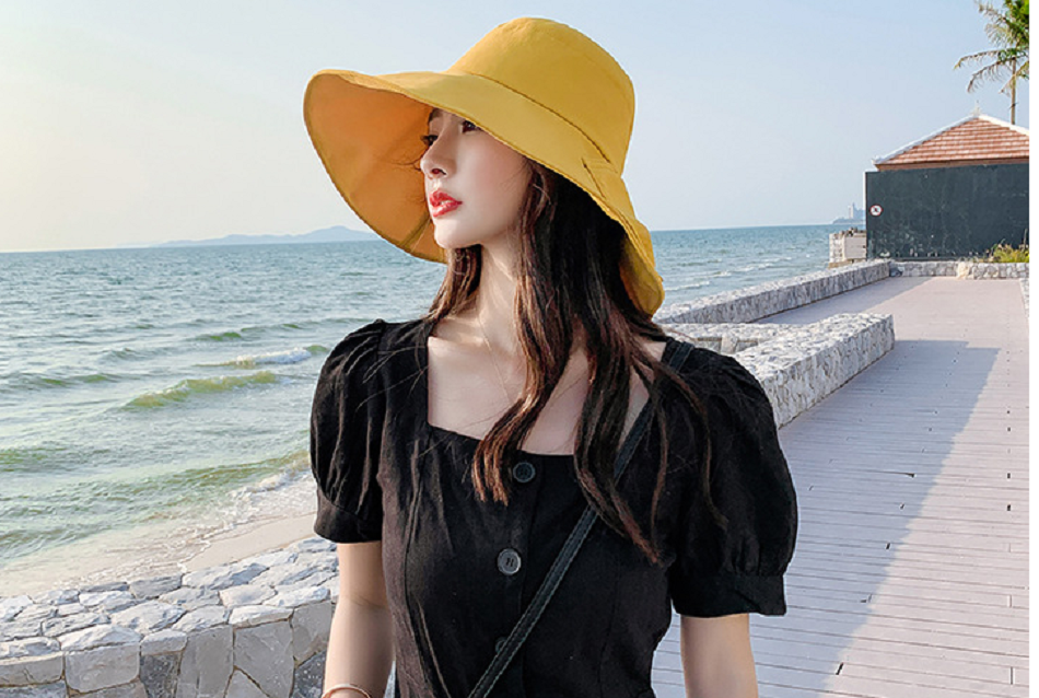 Mũ rộng vành chống nắng chống tia cực tím gắn nơ bản to, nón chống nắng nữ thời trang