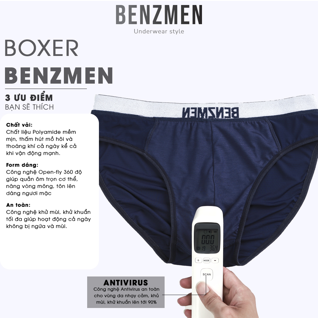 COMBO 5 Quần Sịp Nam Tam Giác Benzmen dáng Briefs, Chất Liệu Cotton Mềm Mại Thấm Hút Mồ Hôi, Thoáng Khí, Kháng Khuẩn - BF03