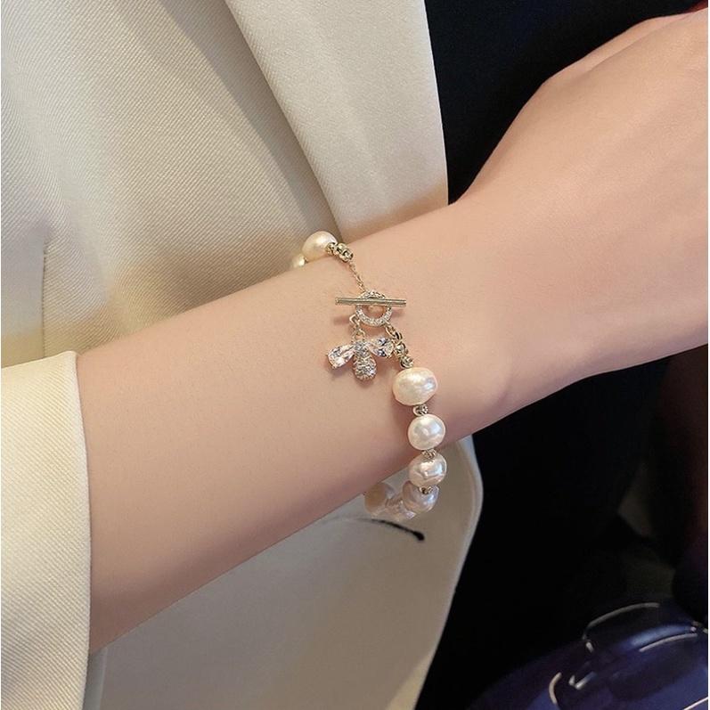 B001 Vòng Tay Lắc Tay Nữ Thiết Kế Hàn Quốc Hạt Trai Xinh Đẹp Sang Dễ Thương Mạ Bạc Ring House