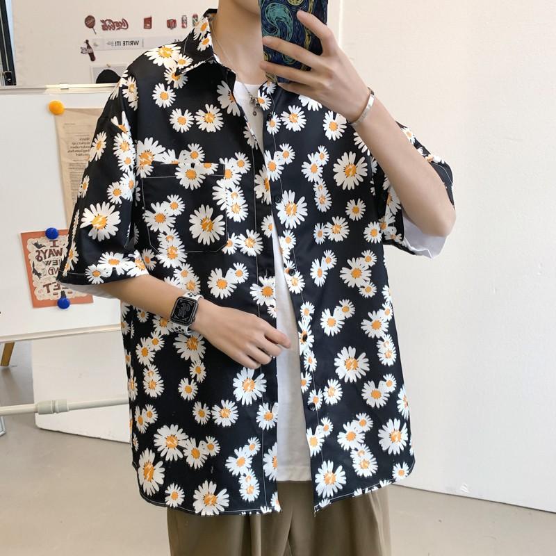 Áo sơ mi ngắn tay in họa tiết hoa cúc phong cách Hàn Quốc dành cho nam