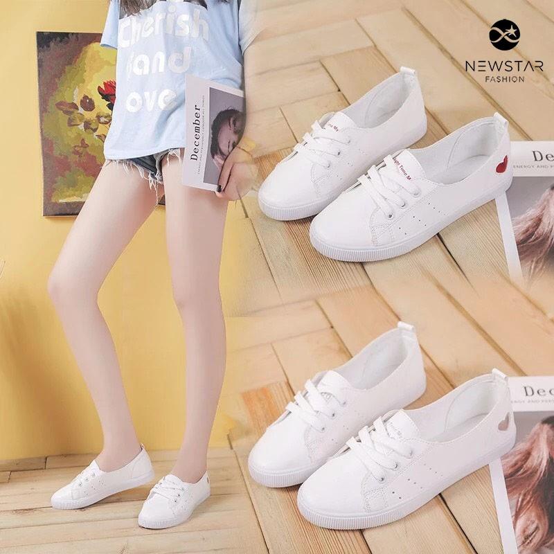 Giày Thể Thao, Sneaker Nữ Màu Trắng DaPu, Đế Mềm Khử Mùi, Thoáng Khí TẶNG KÈM ĐÔI TẤT KHỦ MÙI