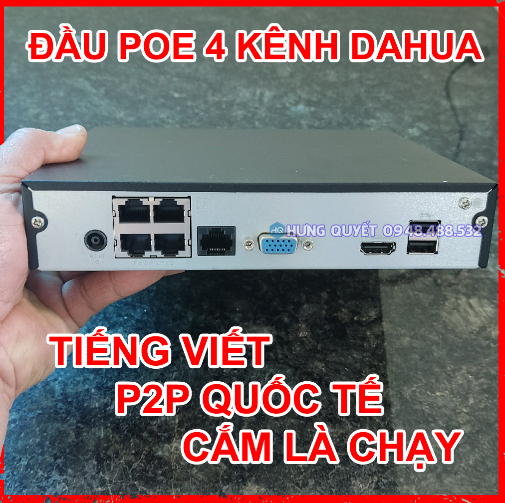 Đầu ghi IP 4 kênh PoE Dahua DHI-NVR2104-P-4KS2 Hàng nhập khẩu đã up tiếng việt bảo hành 24 tháng