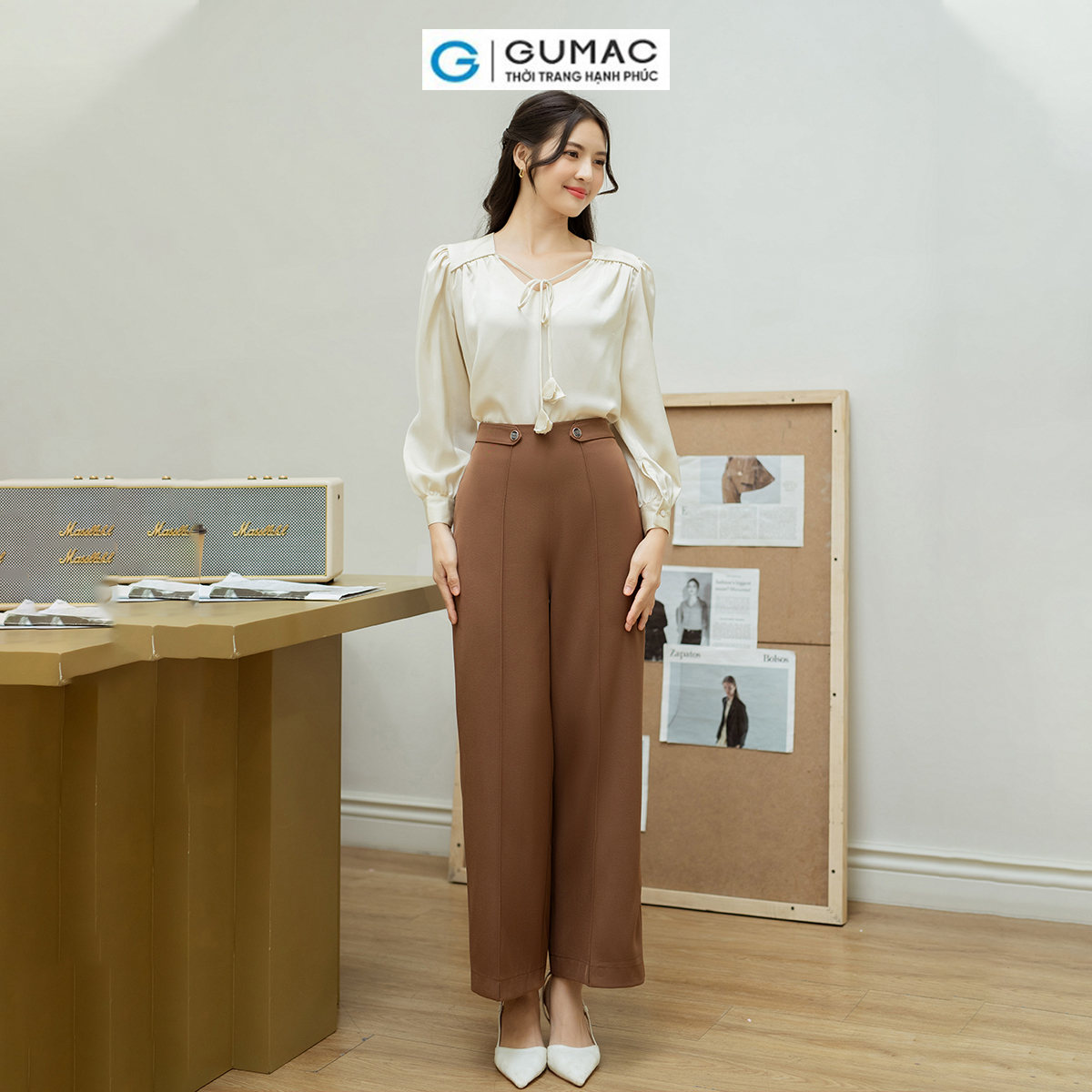 Quần tây công sở dáng suông chiết ly GUMAC QD08021