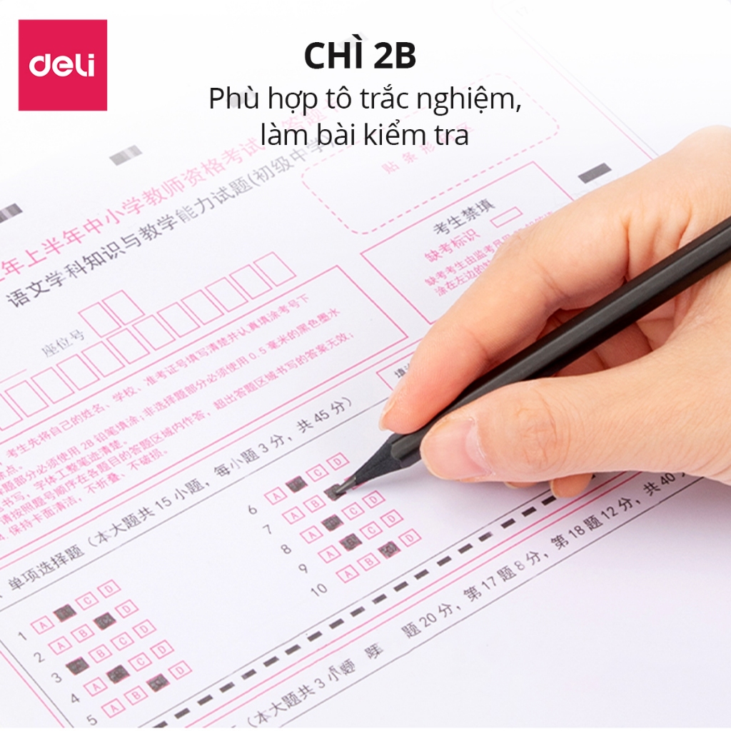 Bút Chì 2B Gỗ Nusign Cao Cấp Deli - Chì Đậm Tô Trắc Nghiệm Làm Bài Kiểm Tra Nhạy Với Máy Chấm Thi Học Sinh Văn Phòng