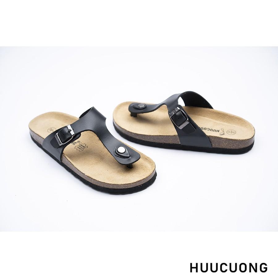 Dép unisex HuuCuong kẹp ngón đen đế trấu handmade