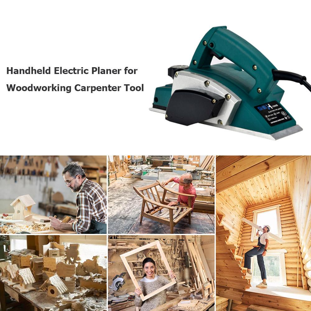 Handheld Electric Planer Multifunction Wood Planer Chamfer Planing Power Tool with Adjustable Cutting Depth Carpenter Woodworking DIY Tool