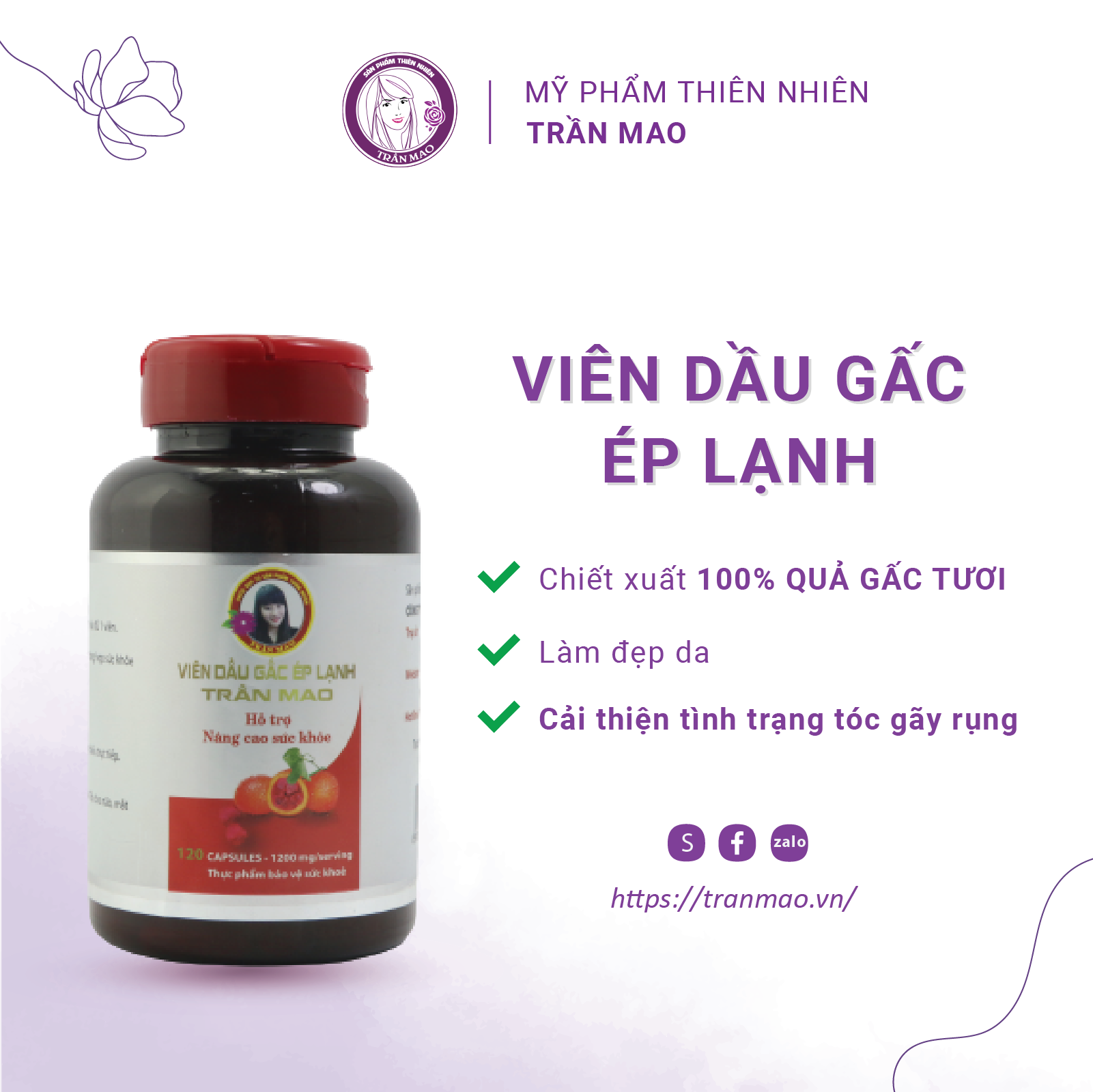 Viên Dầu Gấc Ép Lạnh Trần Mao - Nuôi Dưỡng Da Từ Sâu Bên Trong