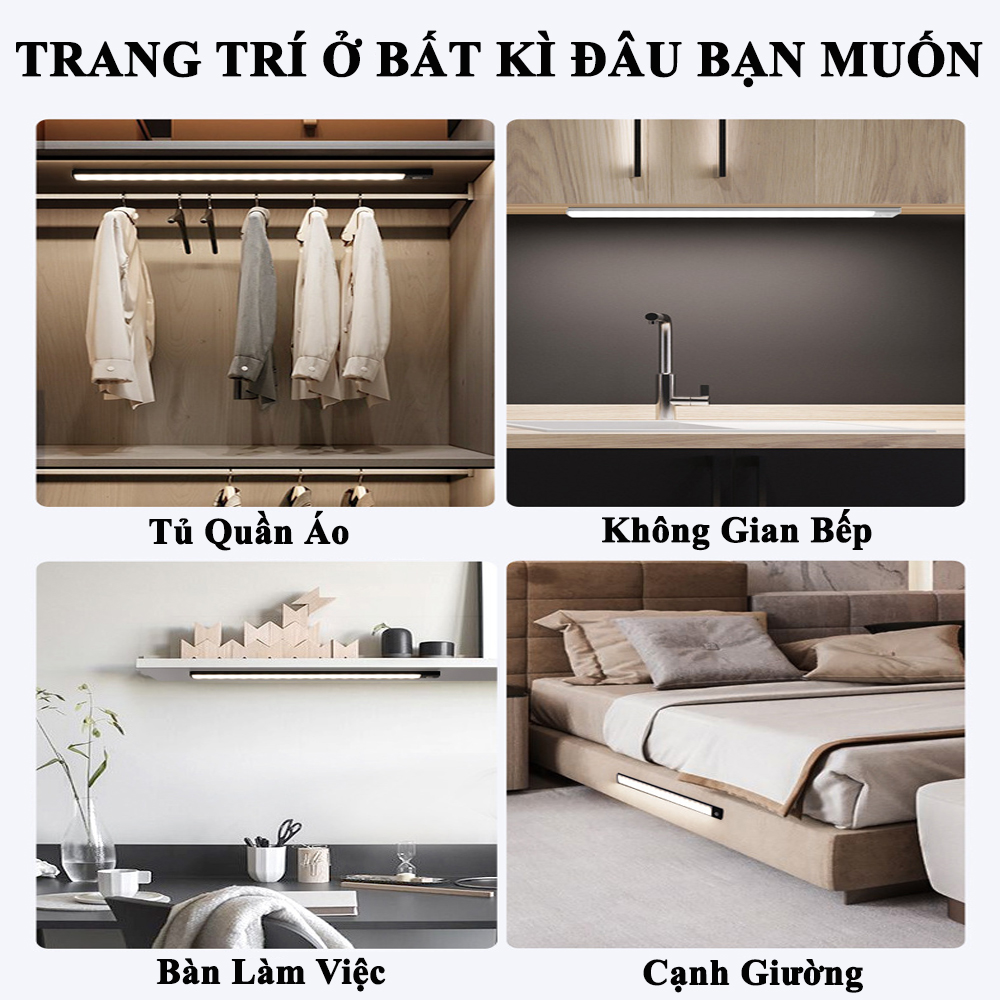 Đèn LED Cảm Biến Hồng Ngoại KUNBE Với Ánh Sáng 3 Màu, Hiệu Ứng Độc Đáo, Nhiều Kích Cỡ, Phù Hợp Trang Trí Tủ Quần Áo, Cầu Thang, Nhà Bếp, Phòng Khách, Phòng Ngủ