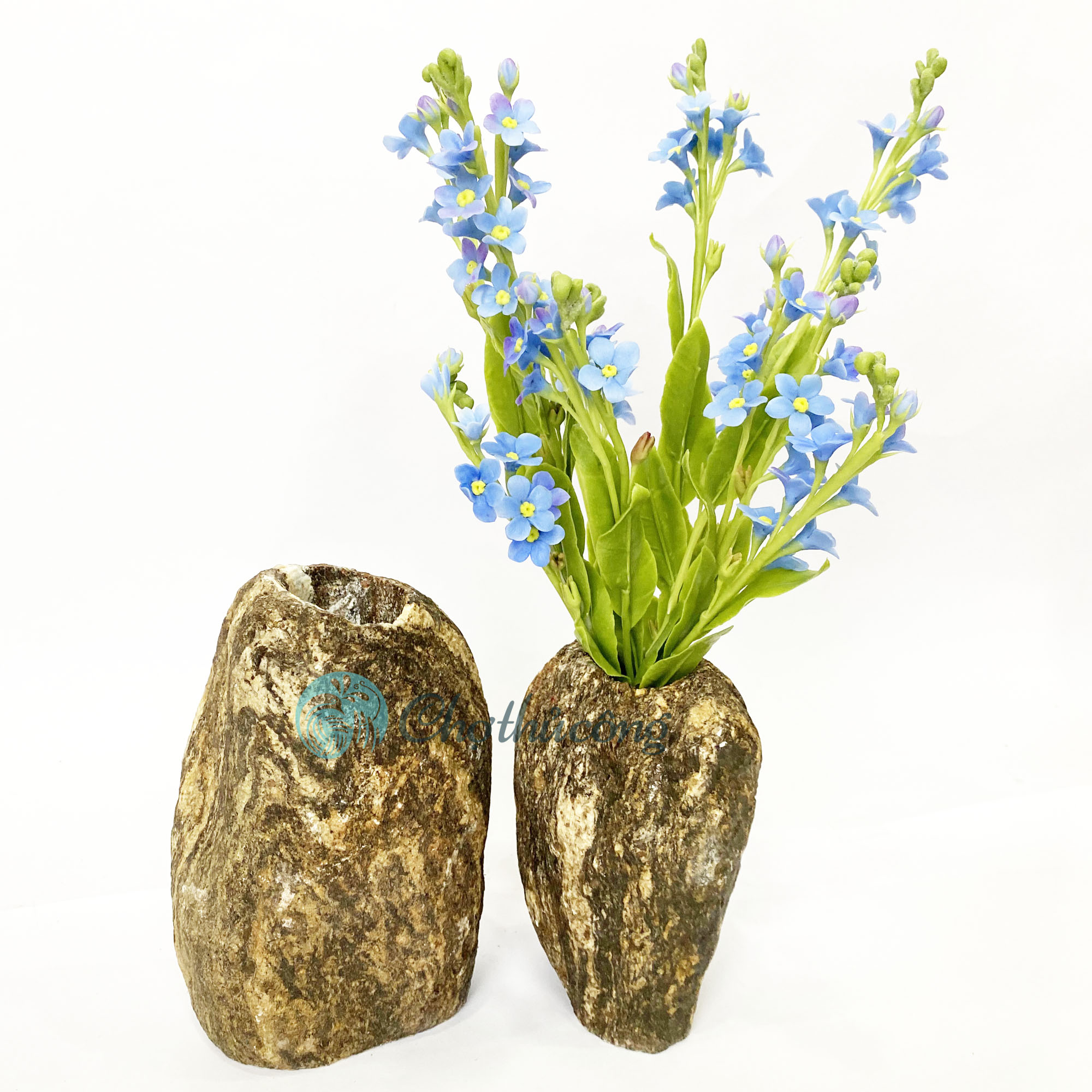Lọ hoa đá tự nhiên dùng làm bình hoa decor, bình cắm hoa - Chậu đá cuội trang trí tiểu cảnh, bình hoa đẹp trồng bonsai