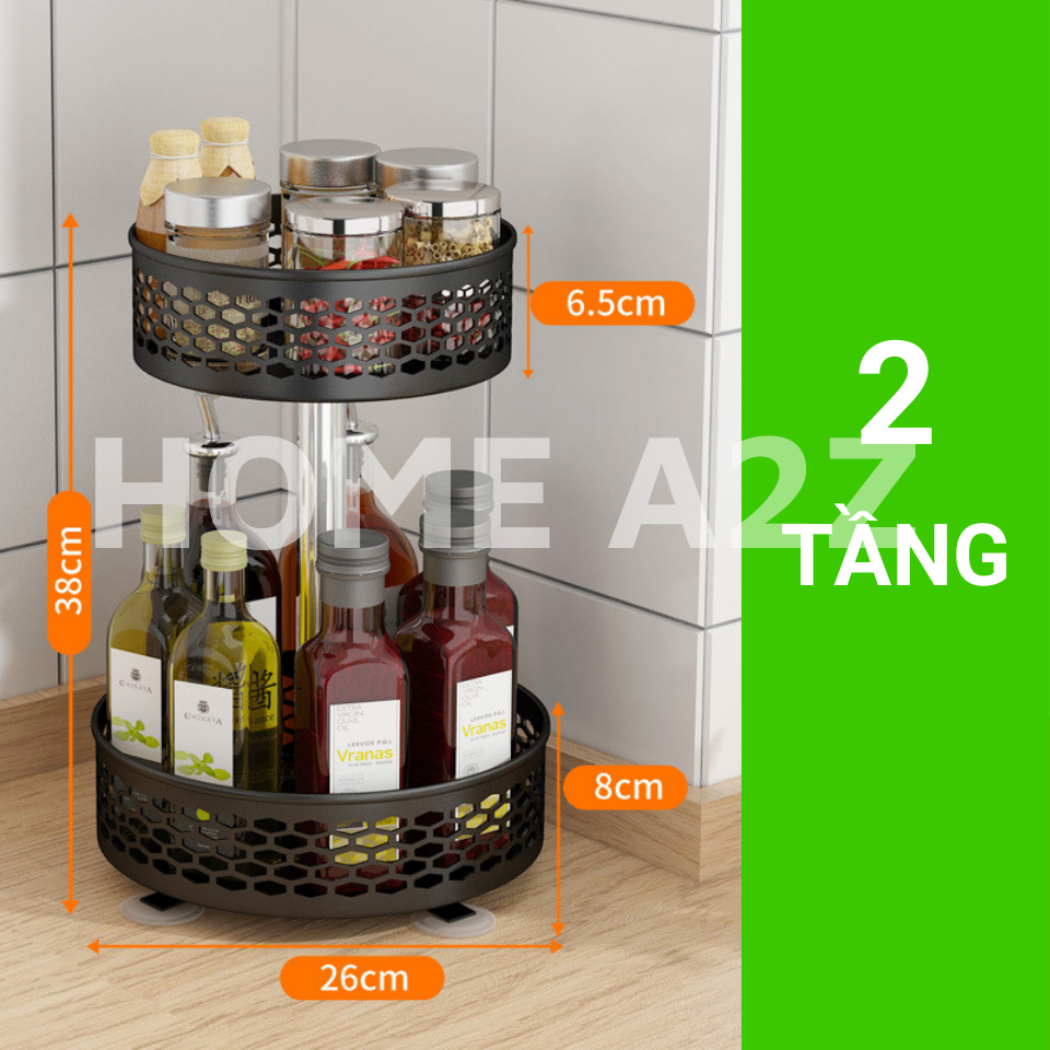 Kệ Gia Vị Xoay 360 Thép Carbon Sơn Tĩnh Điện Cao Cấp, Kệ Xoay Gia Vị Nhà Bếp 1/2/3 Tầng