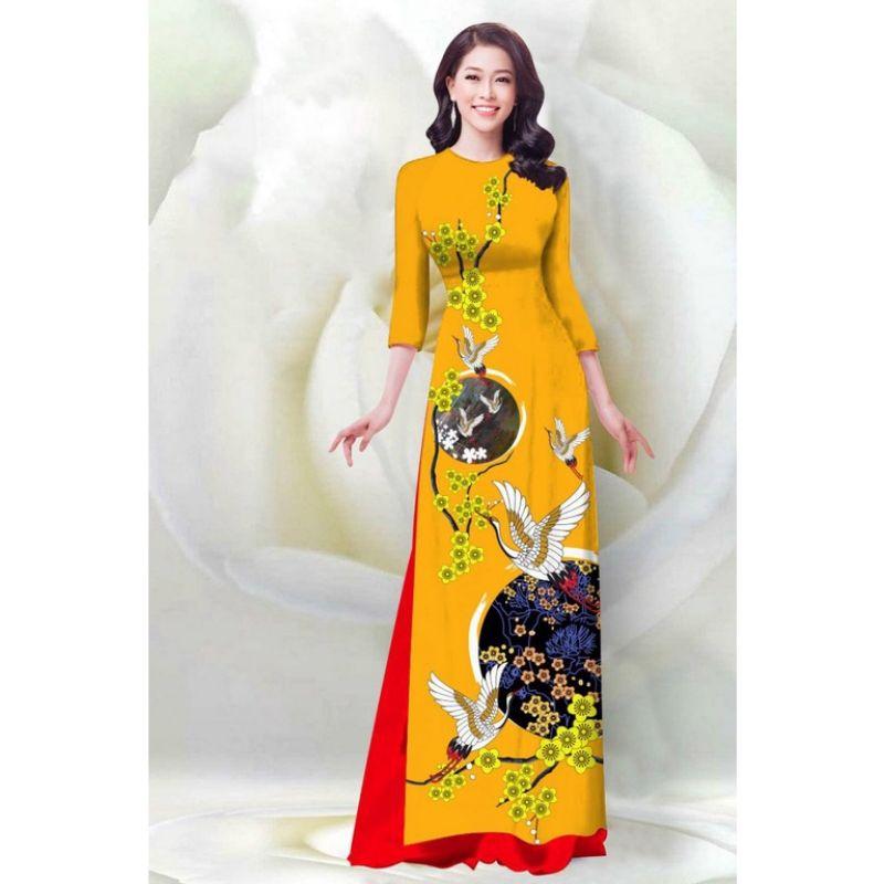 SÉT ÁO DÀI LỤA HỌA TIẾT MAI HẠC