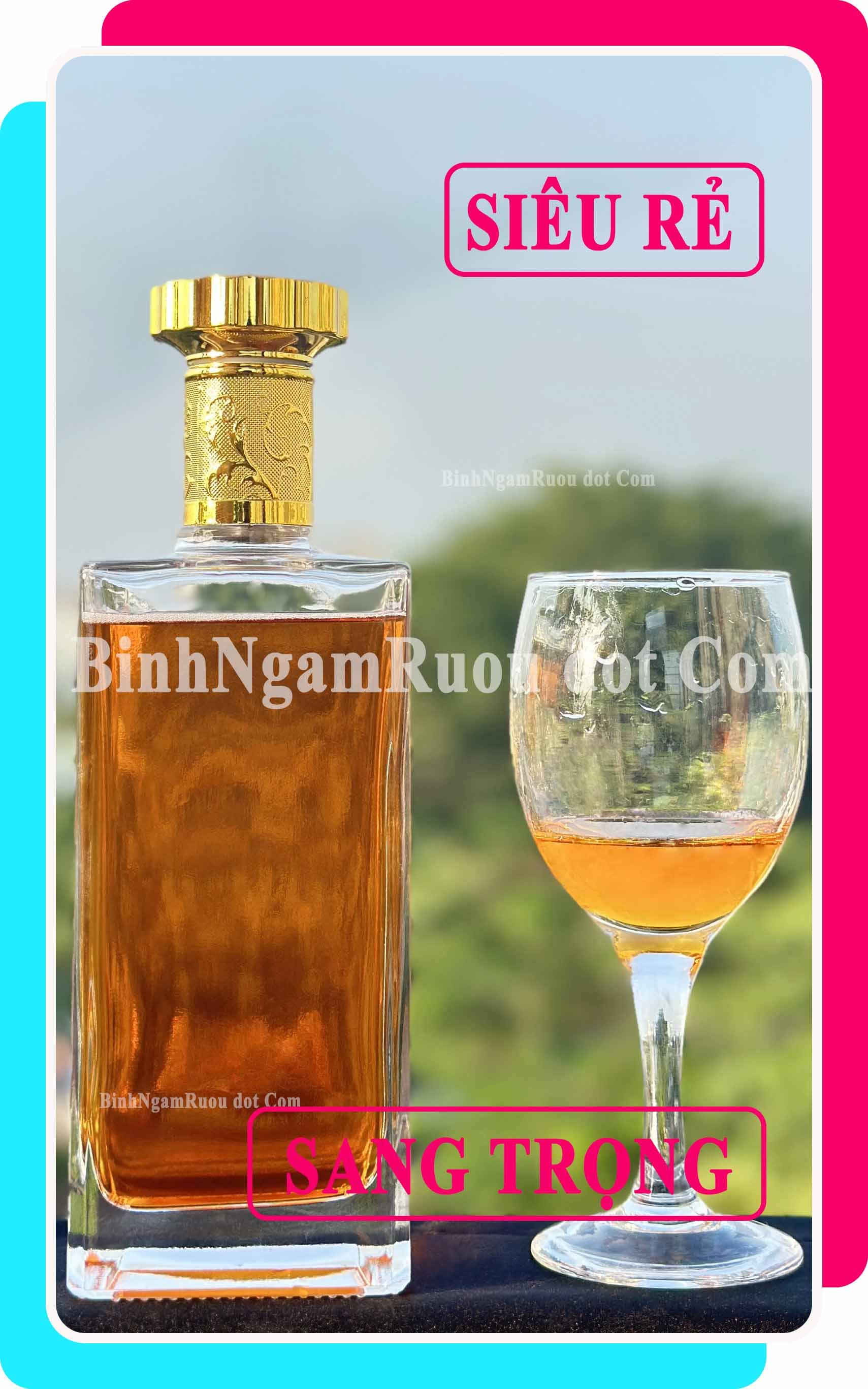 C45 Chai Đựng Rượu Thủy Tinh Trí Da Nắp Nhựa Vàng Cao Cấp 500ml - Đẹp Cao Cấp - Nắp Kín Thủy Tinh Trong - Tặng Biếu Sang Trọng