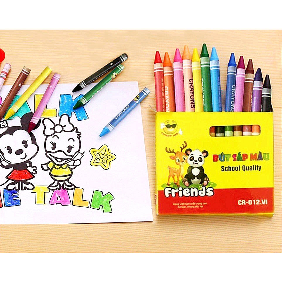 Sách - Combo 6 cuốn Bé Tô Màu Khám Phá và Bộ 12 bút sáp màu School Quality - ndbooks