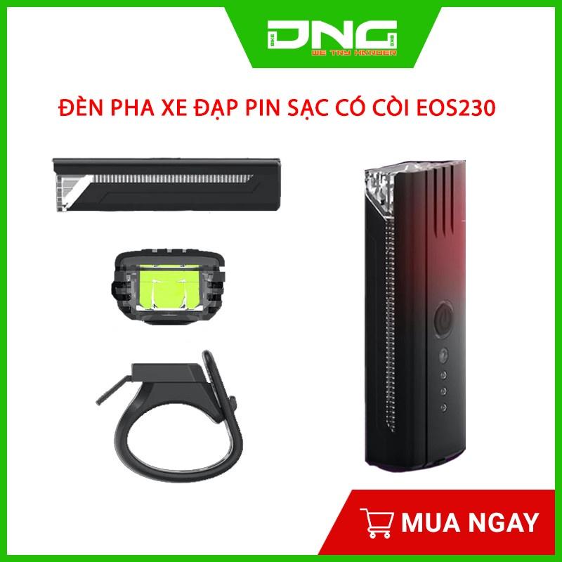 Đèn pha xe đạp pin sạc có còi EOS230, dung lượng pin 1200mAh