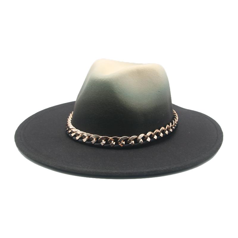 Nón Fedora Gradient Màu Dây Chuyền Vàng Ban Nhạc Nữ Nón Mùa Đông Rộng Vành Jazz Mũ Vintage Cao Cấp Nỉ Mùa Đông Nón Sombreros de Mujer