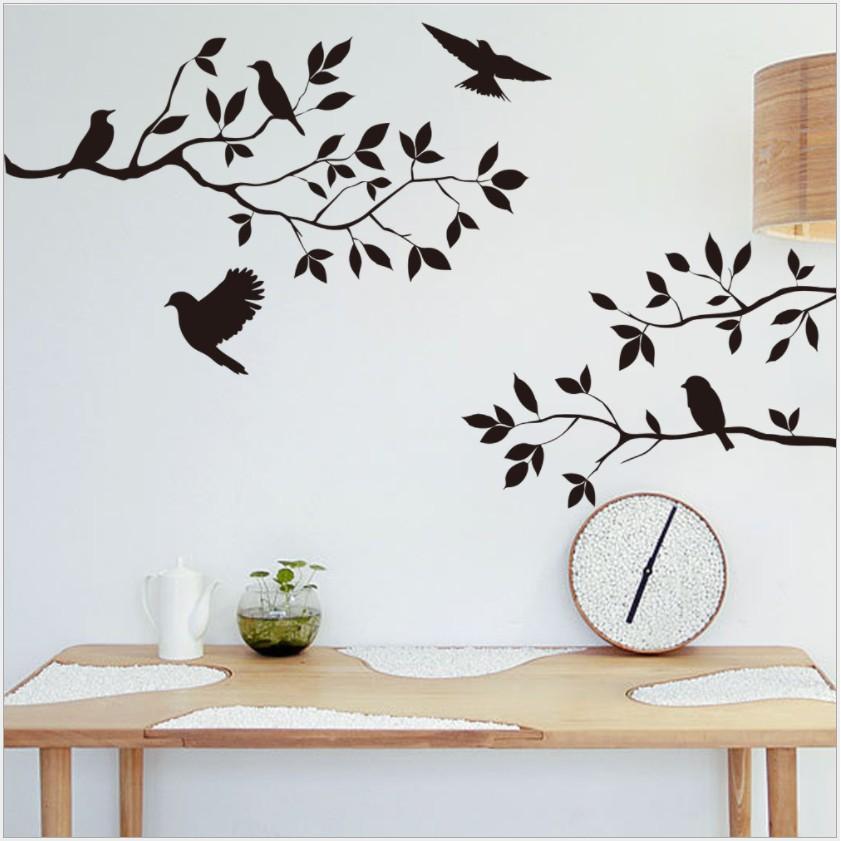Decal dán tường trang trí - CON CHIM TRÊN CÀNH CÂY MÀU ĐEN