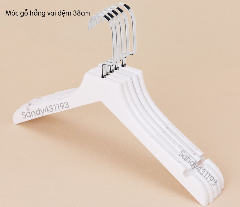 Móc treo quần áo gỗ trắng đầu vuông 44cm