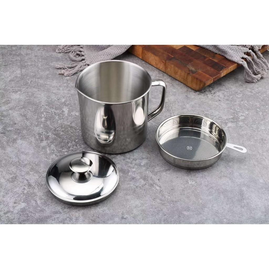 Bình Lọc Dầu Ăn Có Lưới Lọc Cặn bằng INOX 304 Lọc Dầu Ăn Xả Bỏ Cặn, Chứa Đựng Dầu Mỡ Lọc Cặn Dầu Chiên