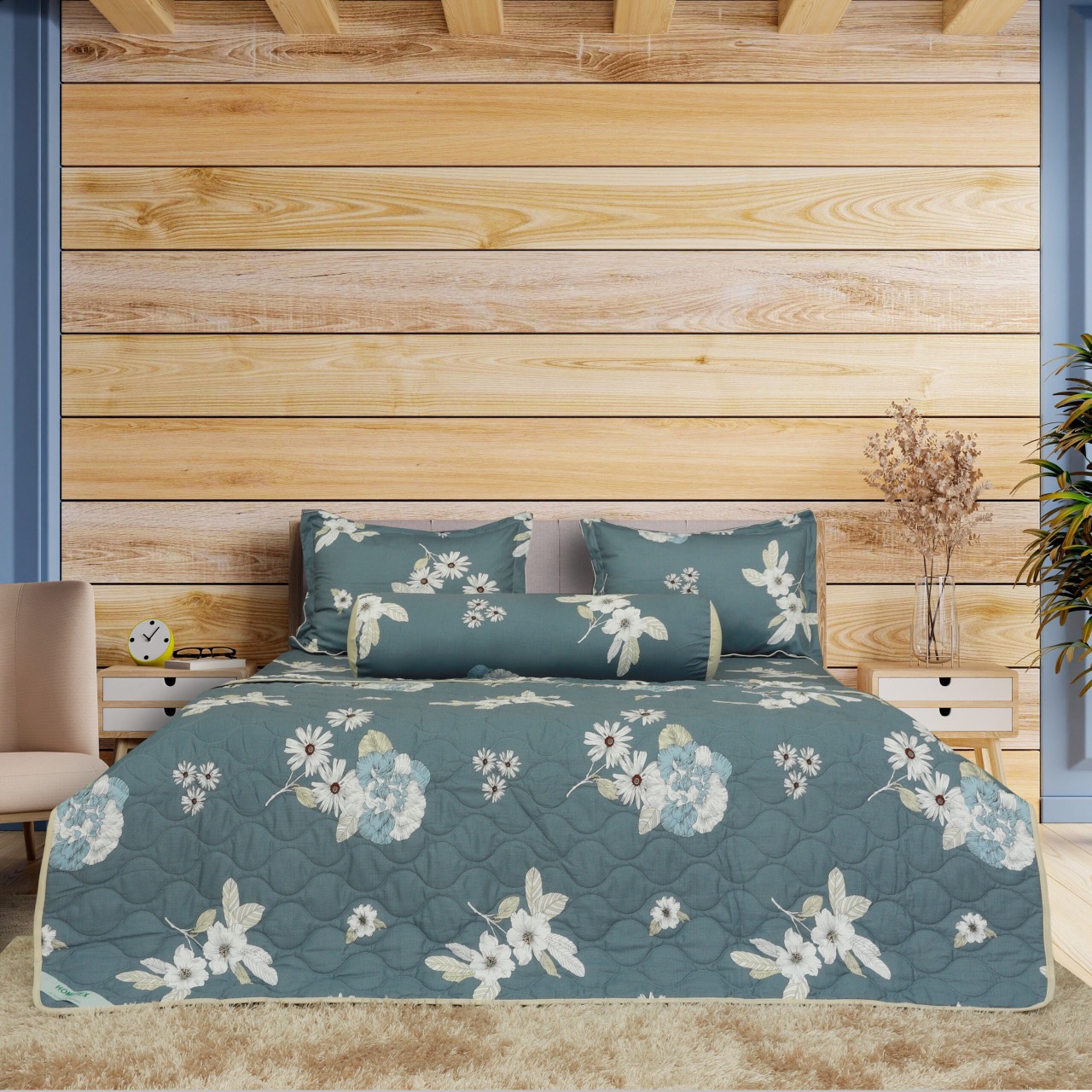 Chăn chần gòn Hometex cotton in hoa văn