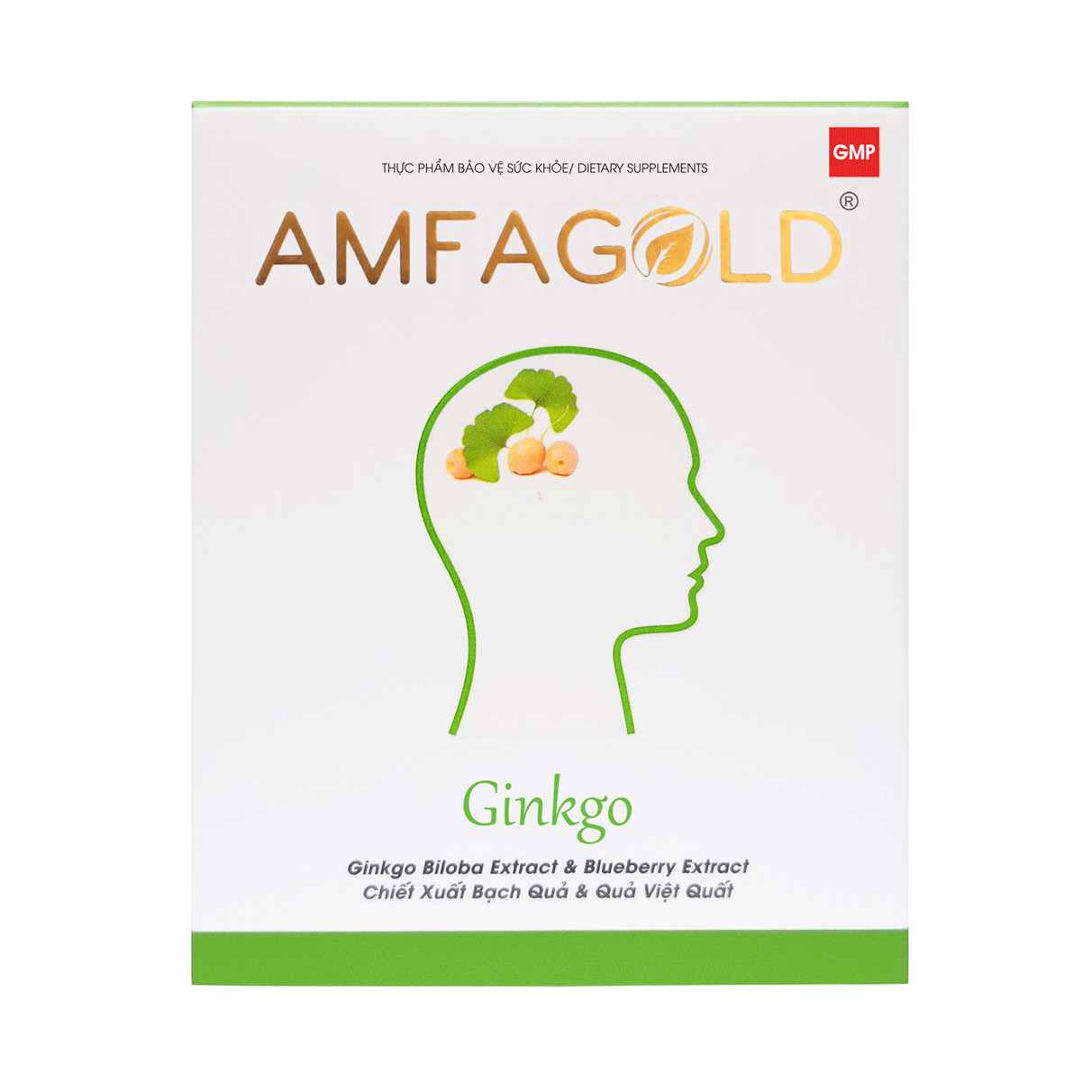 Viên uống Amfagold Ginkgo - Hỗ trợ tăng cường tuần hoàn não, cải thiện các triệu chứng do thiểu năng tuần hoàn não - Hộp 30 viên