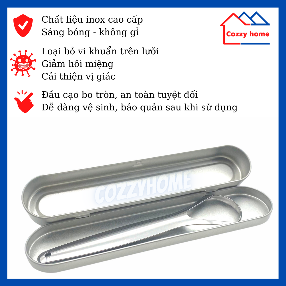 Bộ cạo lưỡi bằng inox 304 sáng bóng cao cấp hỗ trợ làm sạch bề mặt lưỡi tặng kèm khăn đa năng 2 mặt BaoAn hàng chính hãng