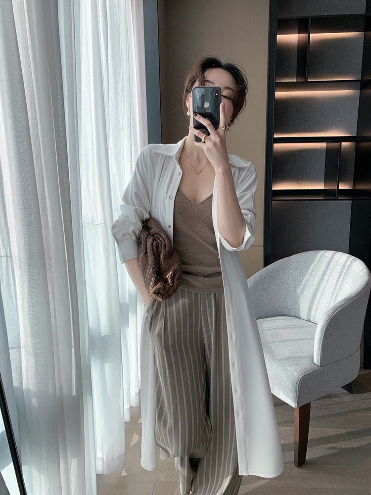 Đầm suông dáng dài cổ sơ mi cài khuy làm được luôn áo choàng