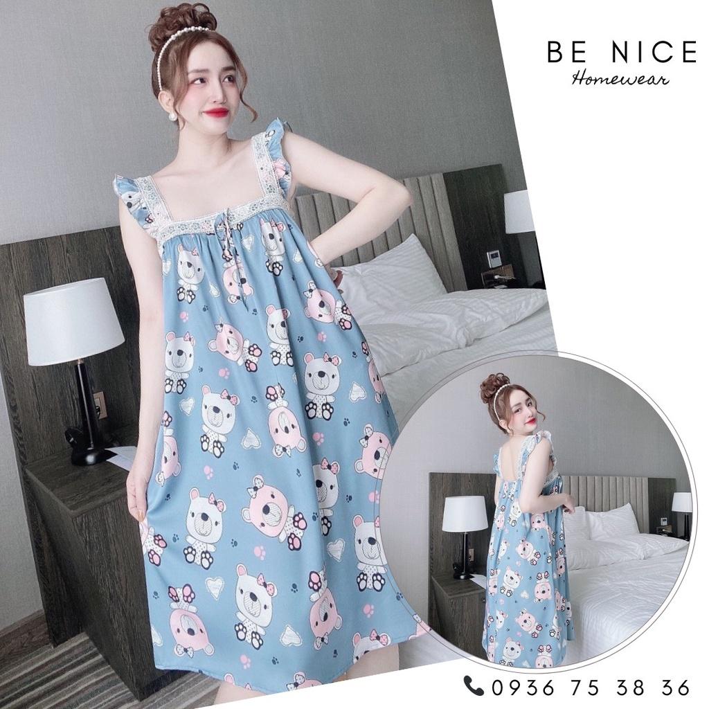 Váy mặc nhà cổ vuông phối ren họa tiết xinh xắn cho nàng nhà Be Nice Homewear