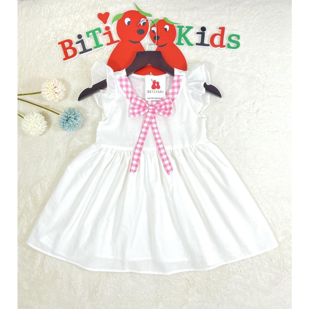 Đầm bé gái,váy trẻ em cánh tiên phối cổ caro vải linen siêu xinh cho bé ,BITIKIDS size 0 đến 6 tuổi.