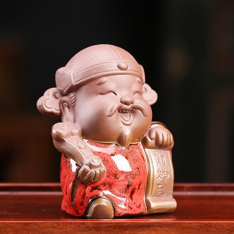 Tượng Tam đa gốm tử sa men bóng đặc biệt- Tượng gốm tam đa trang trí decor bàn trà, tiểu cảnh bonsai phối lũa