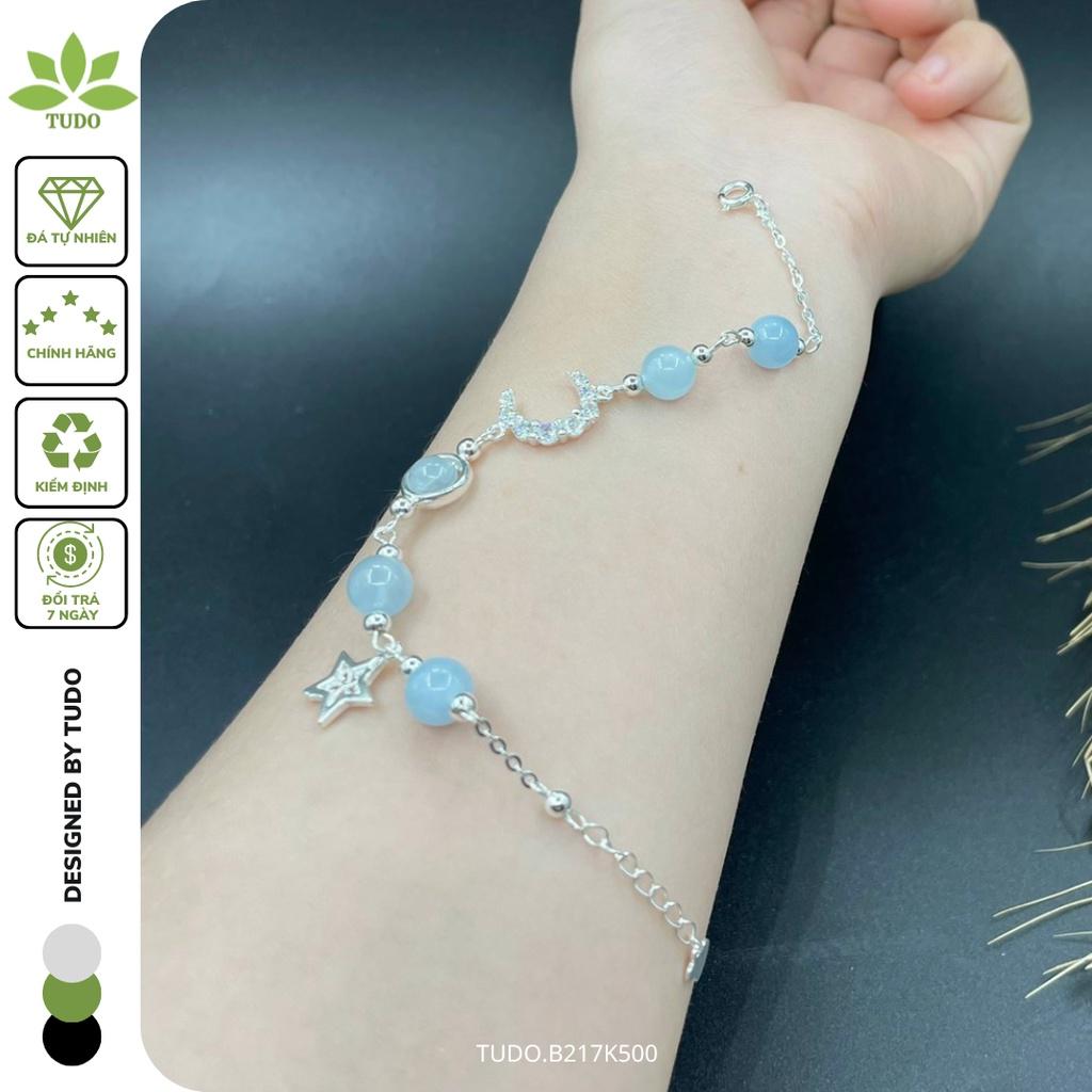 Vòng Tay Bạc Nữ Charm Bạc Mặt Trăng, Ngôi Sao Mix Aqua TUDO B217K500 cho Mệnh Thủy Mộc
