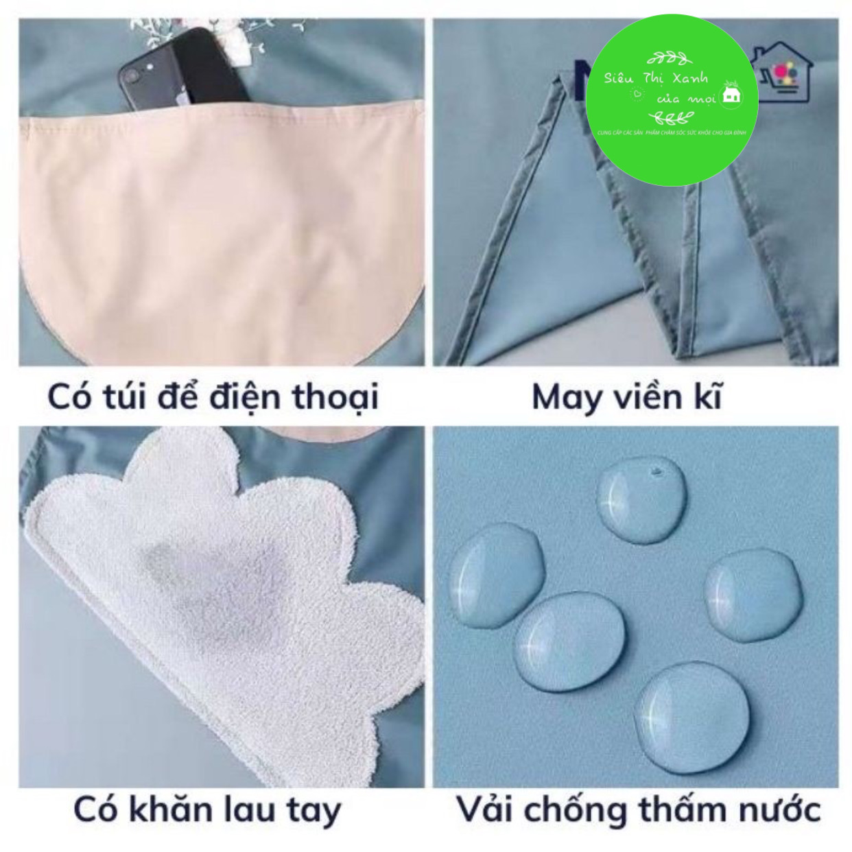 Tạp dề nấu ăn chống thấm nước, tạp dề pha chế có túi, tạp dề hoạ tiết có khăn lau bên hông