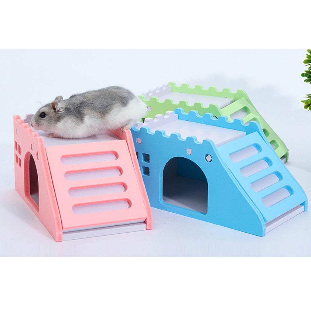 Hamster Hideout House Wood Living Hut Exercise Funny Nest Toy for Rat pink