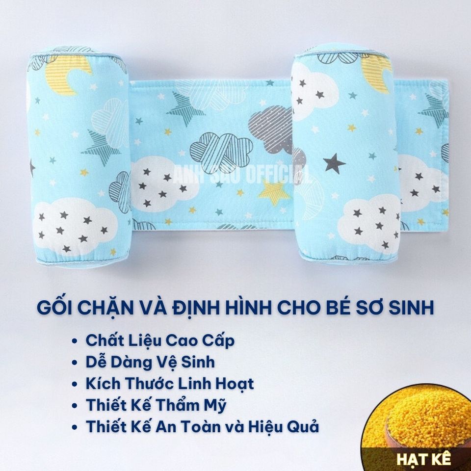 Gối Định Hình Đầu Cho Bé Sơ Sinh Cao Cấp Ánh Sao Chắc Chắn Có Khoá Dán Hỗ Trợ Đầu Cổ Thoáng Khí