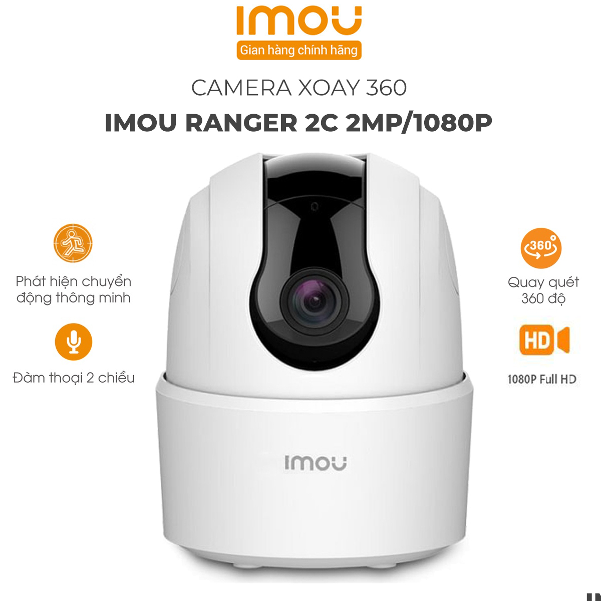 Camera IMOU Ranger 2C, Camera Xoay 360, AI Phát hiện người, màng trập riêng tư 2MP/4MP - Hàng Chính Hãng