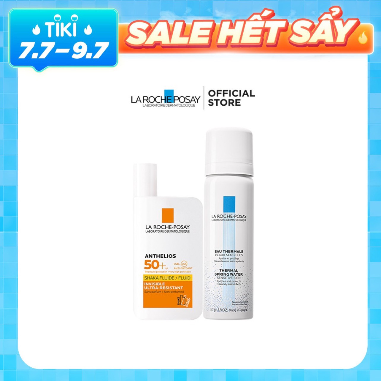 Bộ Kem Chống Nắng Dạng Sữa Lỏng Nhẹ Không Nhờn Rít La Roche-Posay Anthelios Shaka Fluid SPF 50+ 50ml Và Xịt Khoáng Làm Dịu Và Bảo Vệ Da La Roche-Posay Thermal Spring Water 50ml