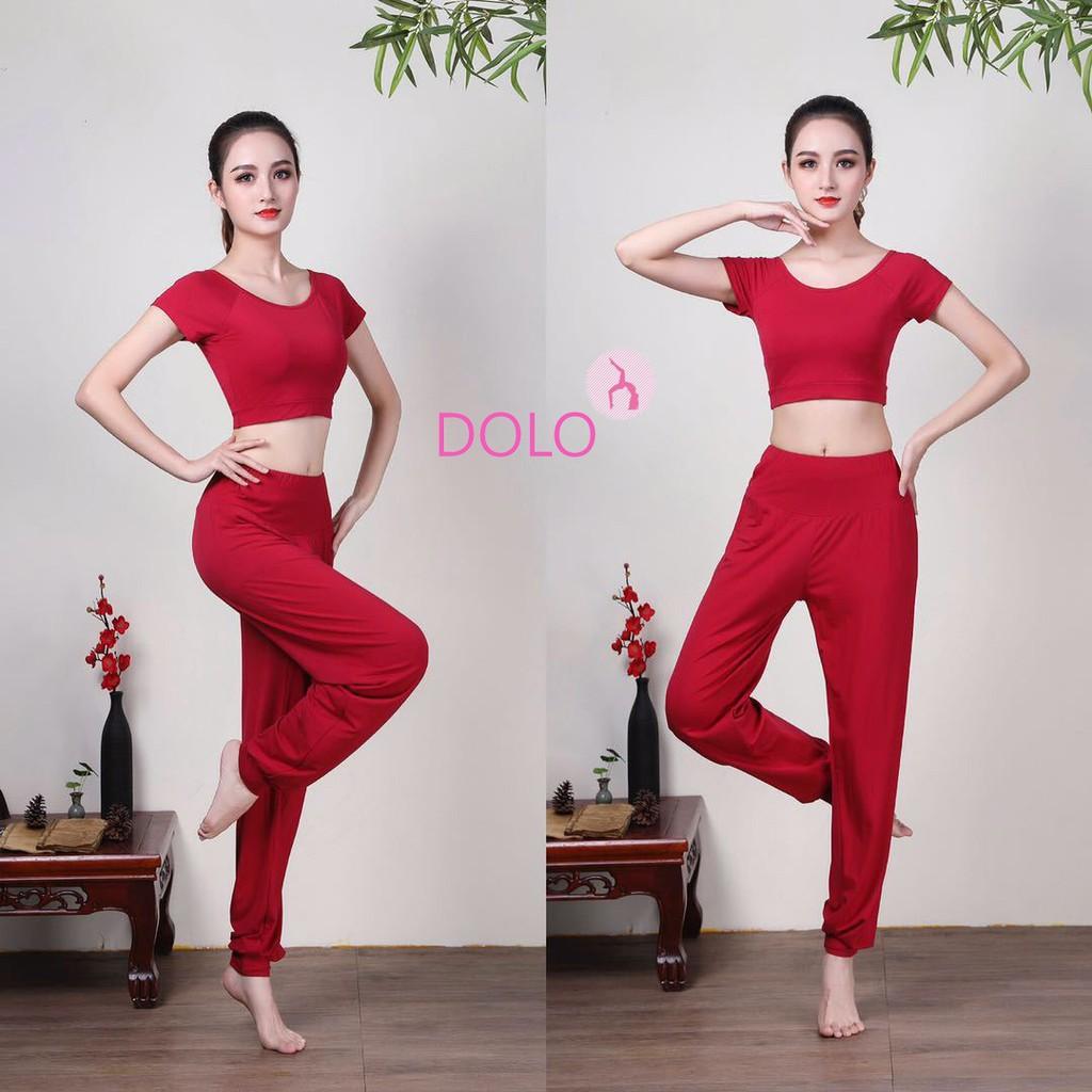 BỘ ALIBABA ĐỔ ĐÔ - áo croptop có mút, quần bo gấu, cotton mịn loại 1 - quảng châu