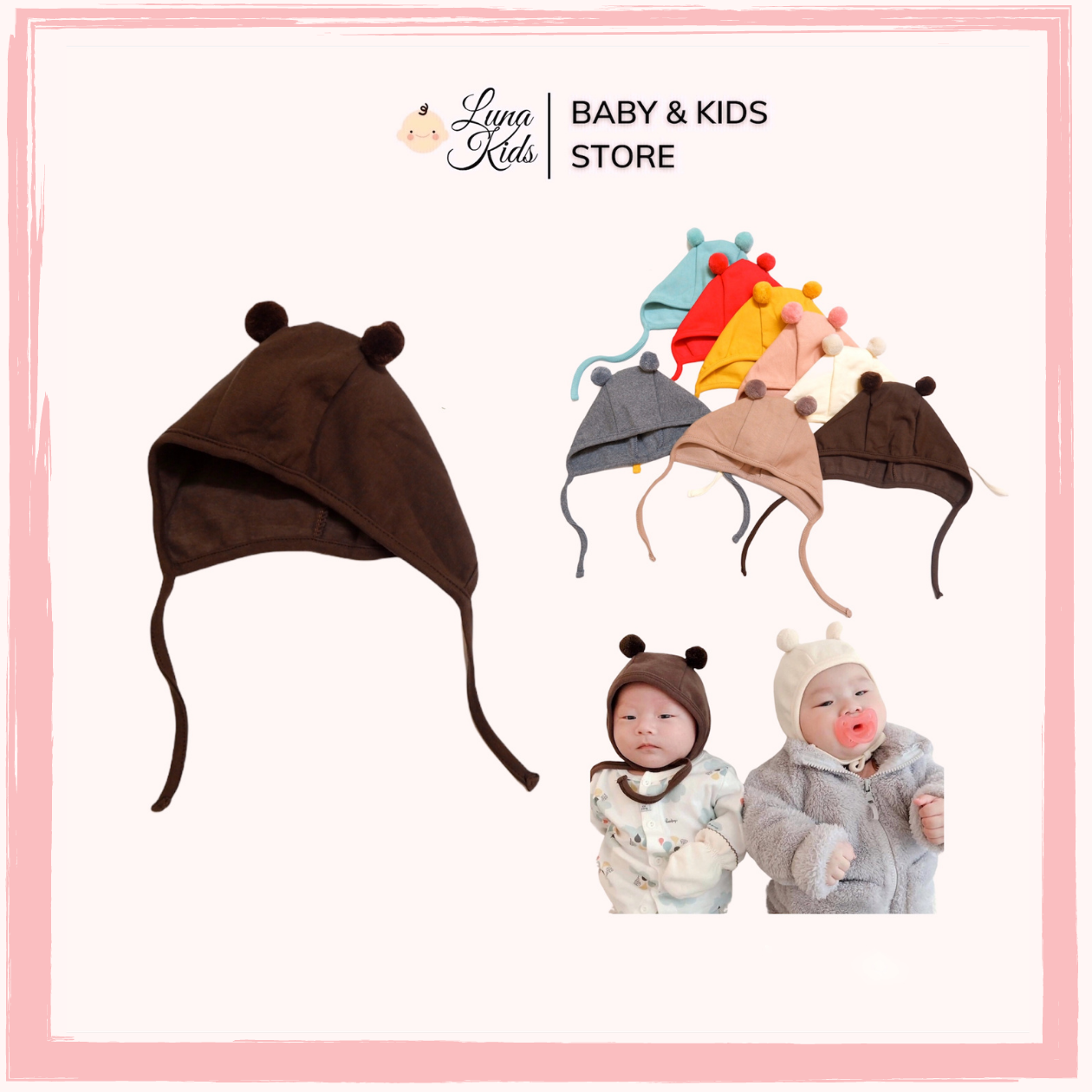 Mũ cotton hai quả bông cho bé yêu, bé trai, bé gái, trẻ sơ sinh - LunaKids [Ảnh thật