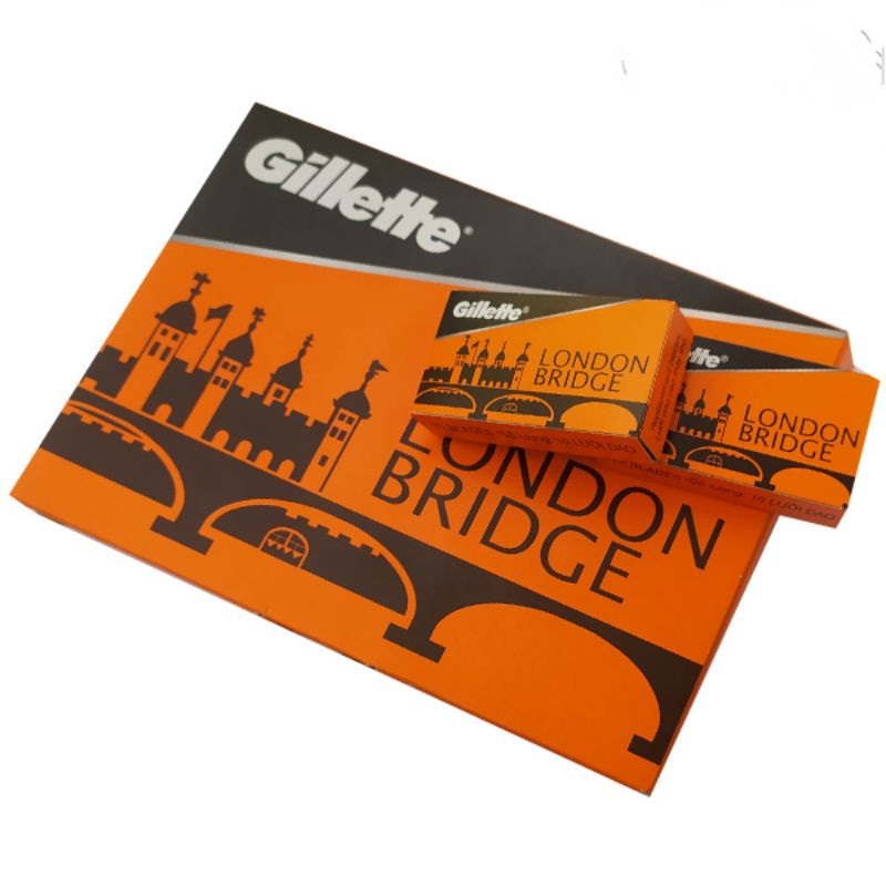 Combo 5 hộp lưỡi lam Gillette London Bridge (Cam) siêu bén dành cho Barbershop 100 cái/hộpX5