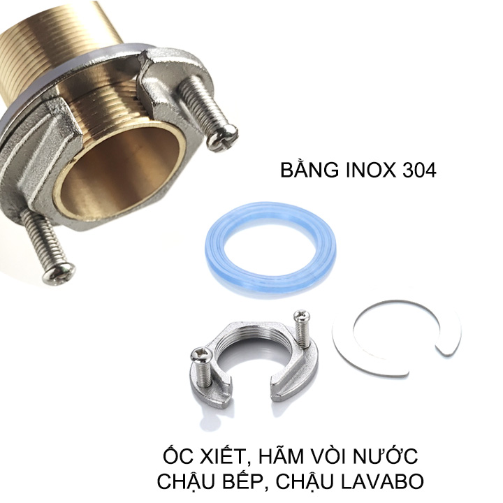 Ốc xiết cố định vòi chậu bếp, Lavabo, chống lắc lư, bằng inox 304 (Loại D32mm)