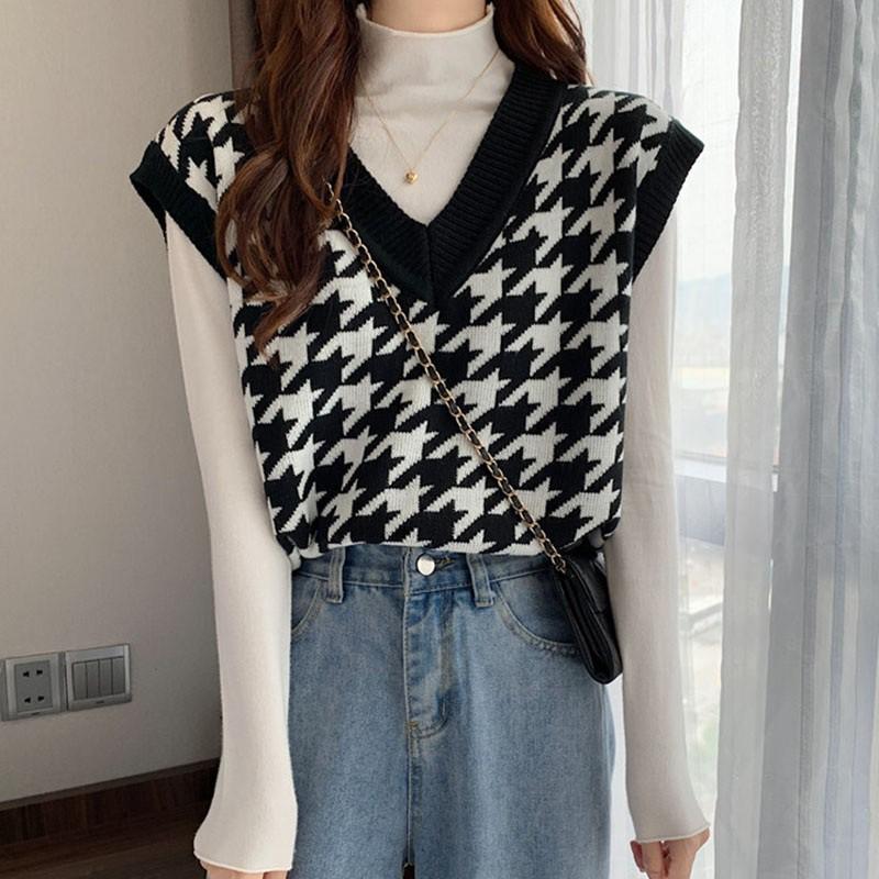 Áo vest len không tay dáng rộng hợp thời trang trẻ trung năng động