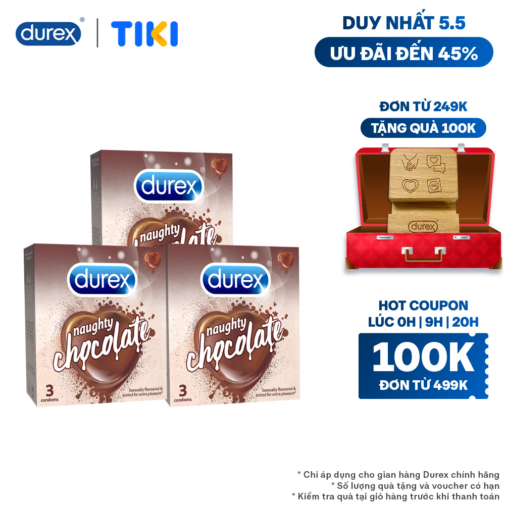 Bộ 3 Bao Cao Su Durex Naughty Chocolate - Hộp 3 chiếc