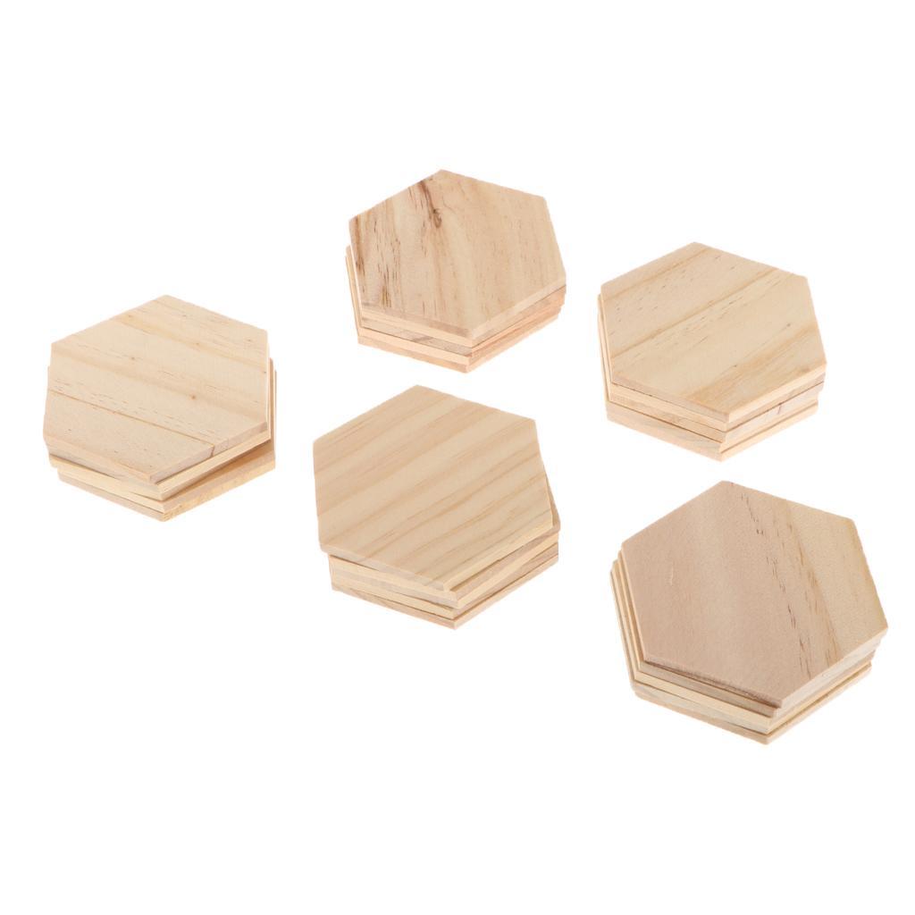 25x Blank Wood Hexagon Shapes Cut Wooden Embellishments for DIY Arts Crafts