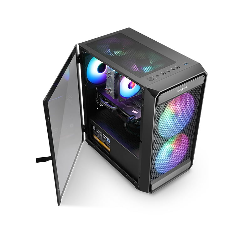 Vỏ máy tính Case Segotep Artist 2F RGB [ĐEN] sẵn 2 Fan LED ARGB Gaming Kính cường lực (M-ATX, ITX) - Hàng chính hãng NetWork Hub phân phối